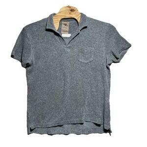 OAS Gray Polo Terry Cloth Spread Collar Shirt Large EMBROIDERED‎